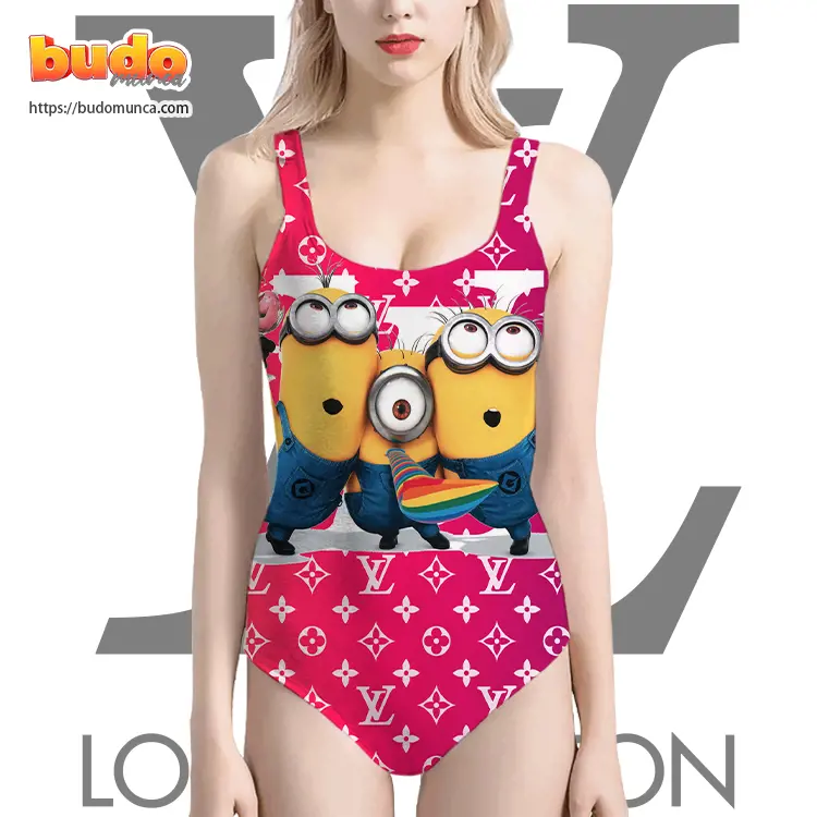 Lv feat despicable me minion band music swimsuit louis vuitton gift uninque for women